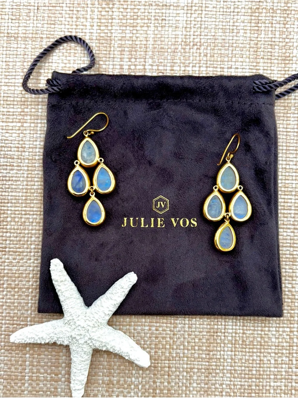 Julie Vos Gold “Marbella” Moonstone Teardrop Dangle Earrings // RETIRED